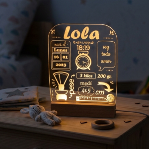Lámpara personalizable en placa de madera con nombre
